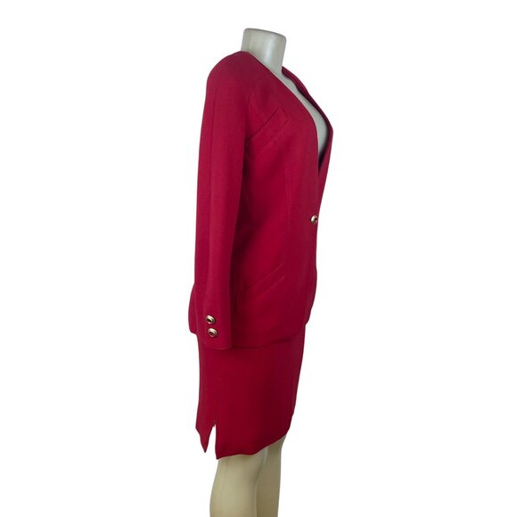 Valentino Vintage 2000's Womens Red Wool Skirt & Blazer Set Siz 8 - Picture 3 of 16